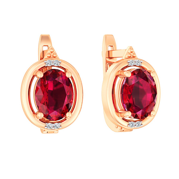 Сережки з червоного золота з гранатом і фіанітами (арт. 111088ПгР) – зображення 1