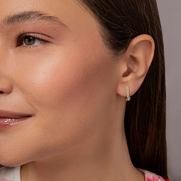 Сережки з жовтого золота з діамантами і алмазною гранню (арт. С011026ж) – зображення 5