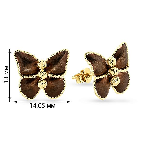 Золотые серьги пусеты Francelli Бабочки (арт. 107380жкр) – изображение 2