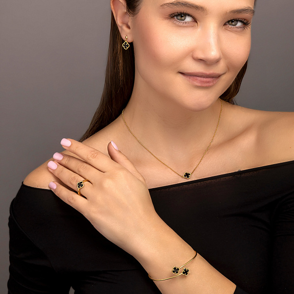 Сережки з жовтого золота з чорними фіанітами (арт. 1091793жч) – зображення 4