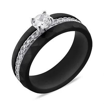 Серебряное кольцо с керамикой и фианитами (арт. 7501/6945кмч)