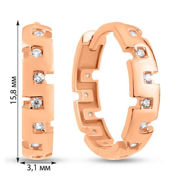 Сережки-кільця з червоного золота з фіанітами (арт. 1091445) – зображення 3