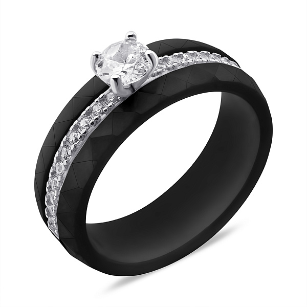 Серебряное кольцо с керамикой и фианитами (арт. 7501/6945кмч) – изображение 1