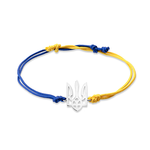 Браслет зі срібною вставкою Тризуб-Герб України на нитці (арт. Х340031сж) – зображення 1