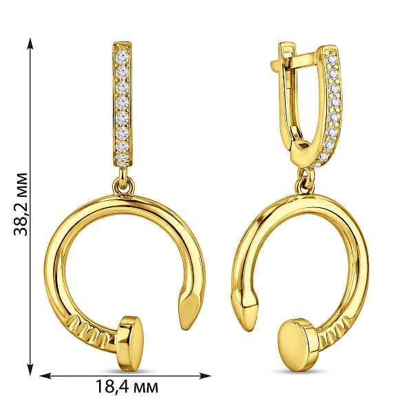 Золоті сережки з фіанітами Цвях (арт. 105402ж) – зображення 4