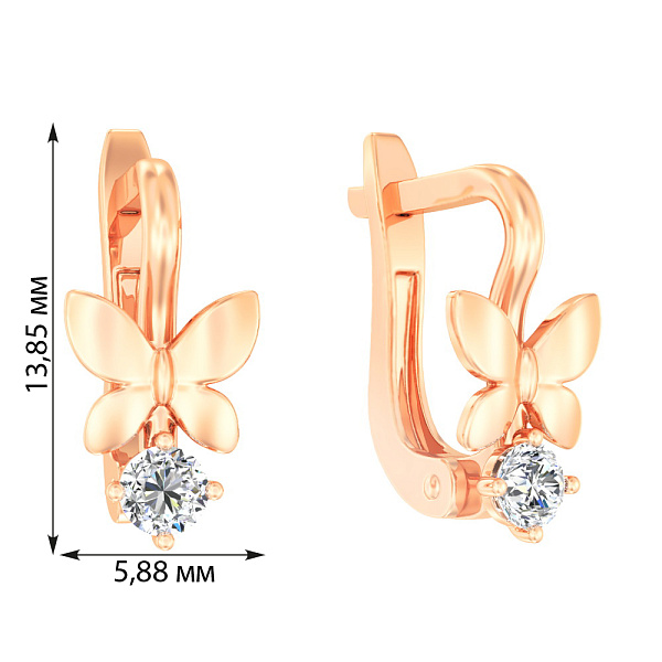 Золотые серьги «Бабочки» с фианитами для детей (арт. 110639) – изображение 4