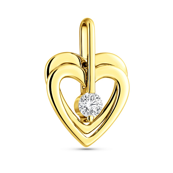 Підвіска з жовтого золота Два серця з фіанітом (арт. 440353ж) – зображення 1