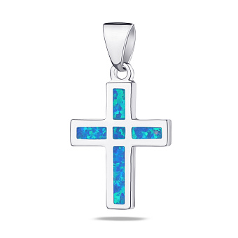Фото Серебряная подвеска-крестик с опалом (арт. 7503/2859Пос)