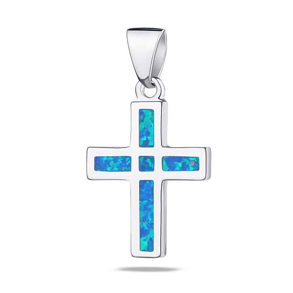 Серебряная подвеска-крестик с опалом (арт. 7503/2859Пос) – изображение 1