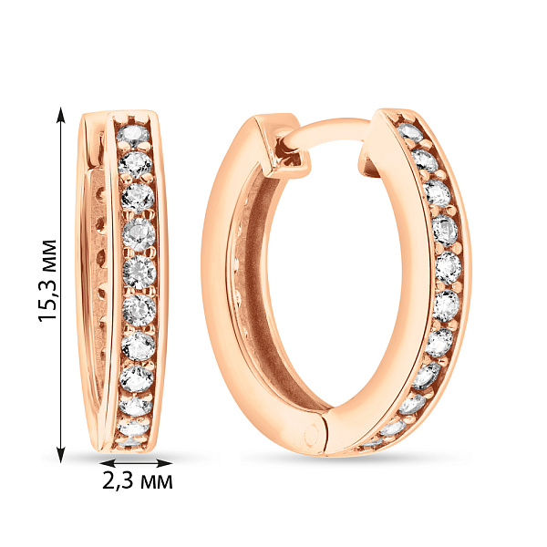 Серьги-кольца из красного золота с фианитами (арт. 103913/15) – изображение 2