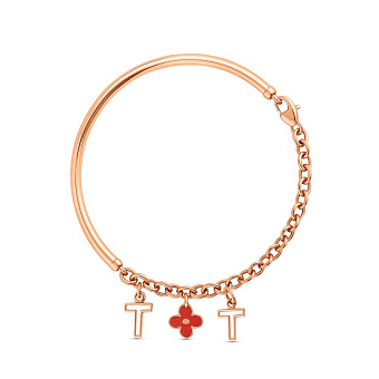 Фото Золотой жесткий браслет Клевер с эмалью (арт. 323083екП3)