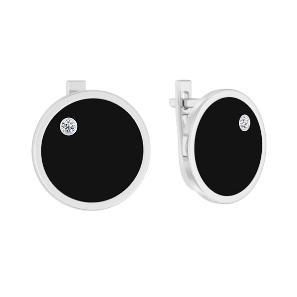 Серьги Лýна из белого золота с эмалью и фианитами (арт. 111169бч) – изображение 1