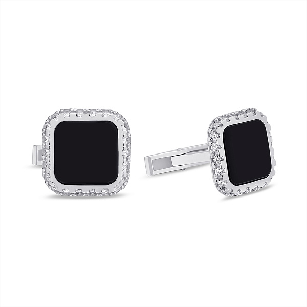 Серебряные запонки с ониксом (арт. 7515/А152озапю) – изображение 1