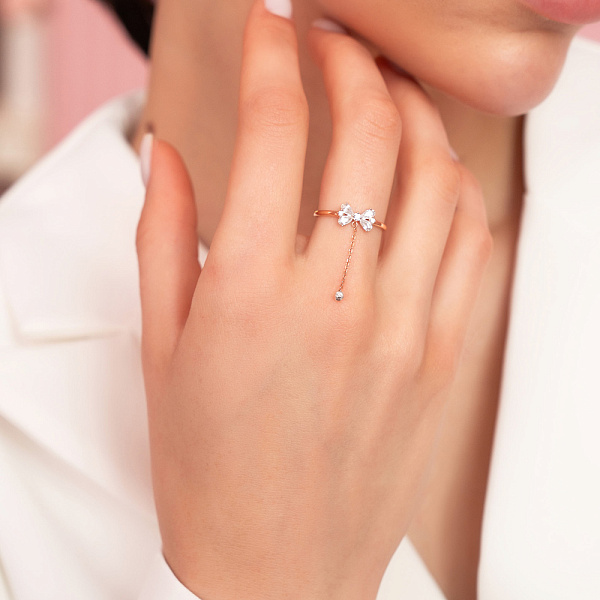 Золота каблучка Бантики з підвіскою (арт. 141304) – зображення 3