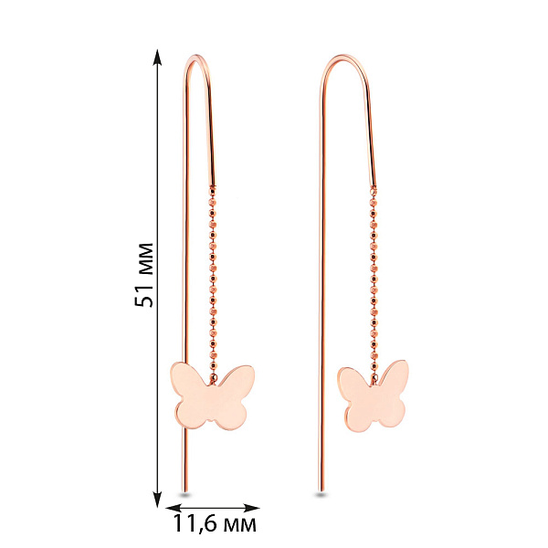 Золотые серьги протяжки «Бабочки» (арт. 106083) – изображение 3