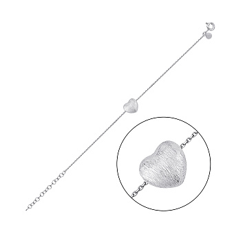 Серебряный тонкий браслет Сердце с матовым покрытием (арт. 7509/5165м)