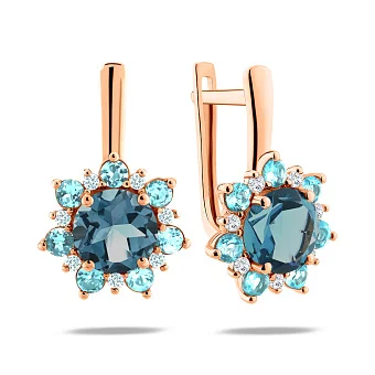 Золоті сережки з топазом і фіанітами (арт. 111244Плф)