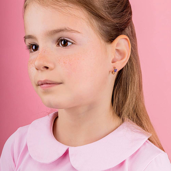 Дитячі сережки "Метелики" з золота з фіолетовими фіанітами (арт. 110480ф) – зображення 3