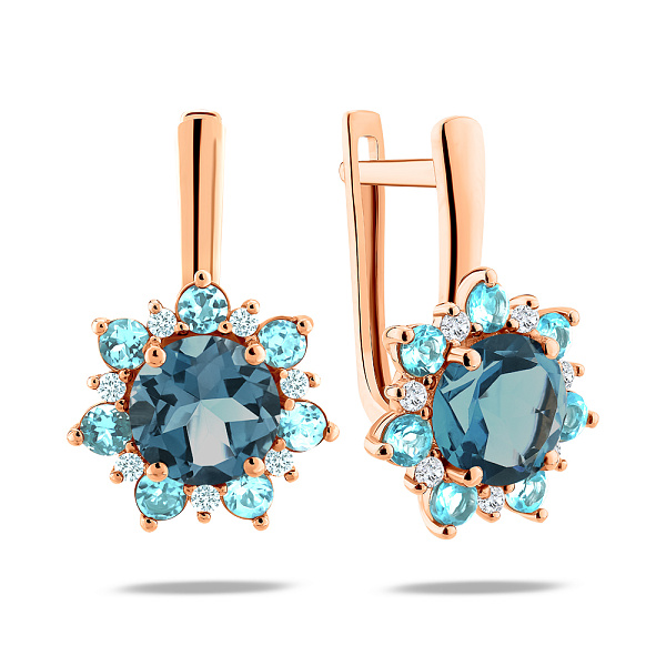 Золоті сережки з топазом і фіанітами (арт. 111244Плф) – зображення 1