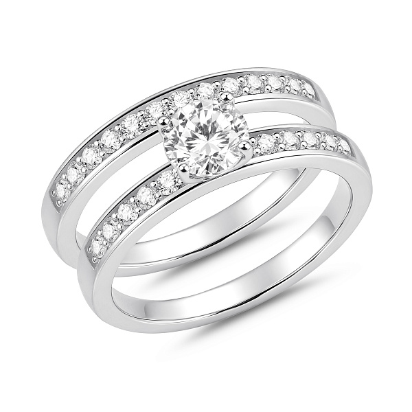 Серебряное двойное кольцо с фианитами (арт. 7501/8623) – изображение 2