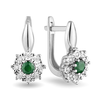 Серьги из белого золота с изумрудом и бриллиантами (арт. С011062би)