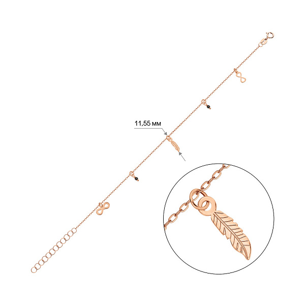 Золотий браслет з підвісками і фіанітами (арт. 326971ч) – зображення 3