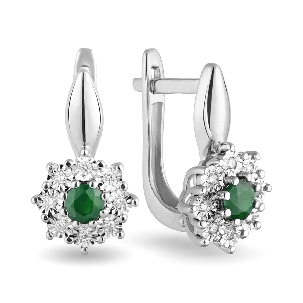 Серьги из белого золота с изумрудом и бриллиантами (арт. С011062би) – изображение 1
