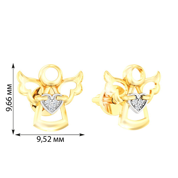 Золоті сережки пусети «Янголи» з фіанітами (арт. 110582ж) – зображення 2
