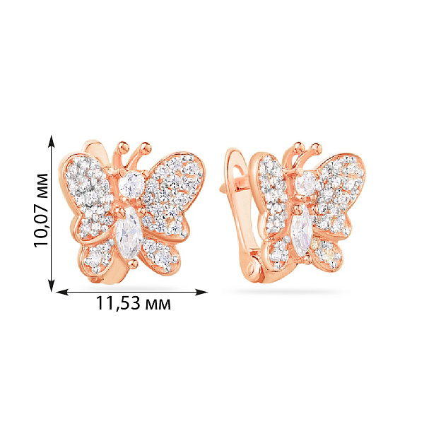 Золоті сережки «Метелики» з фіанітами (арт. 110303) – зображення 2