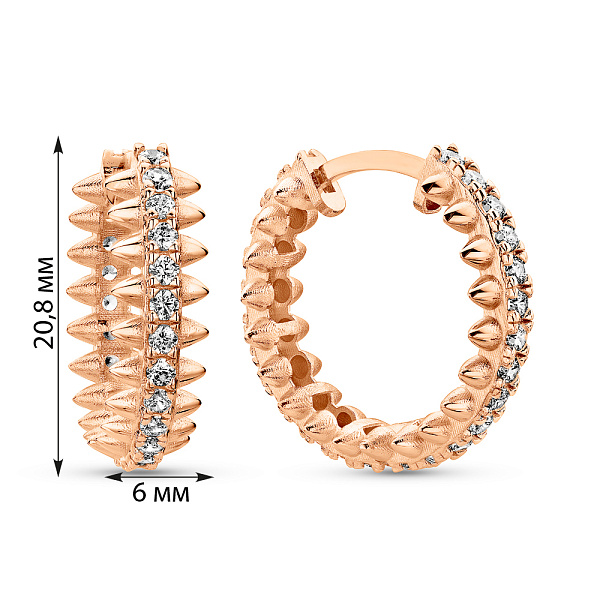 Серьги-кольца из красного золота с фианитами (арт. 1091650/25) – изображение 4