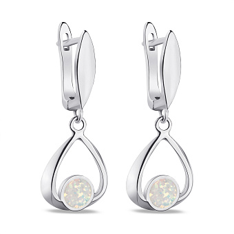 Фото Сережки-підвіски зі срібла з білим опалом (арт. 7502/4430Поб)