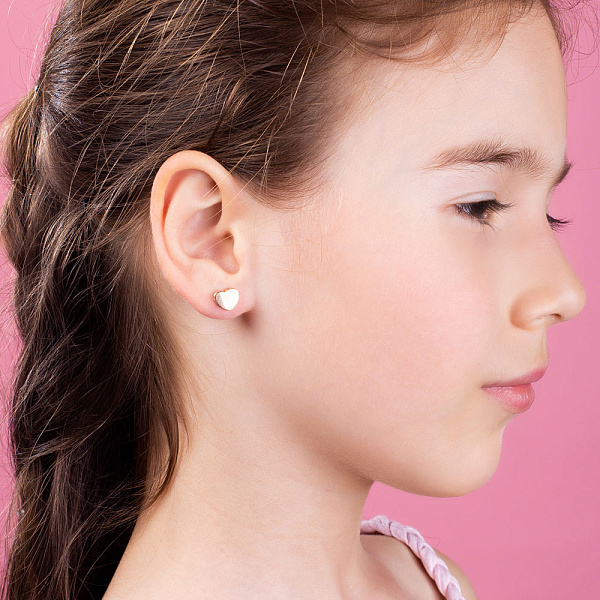 Золоті сережки-пусети «Сердечка» з фіанітами (арт. 111077) – зображення 2