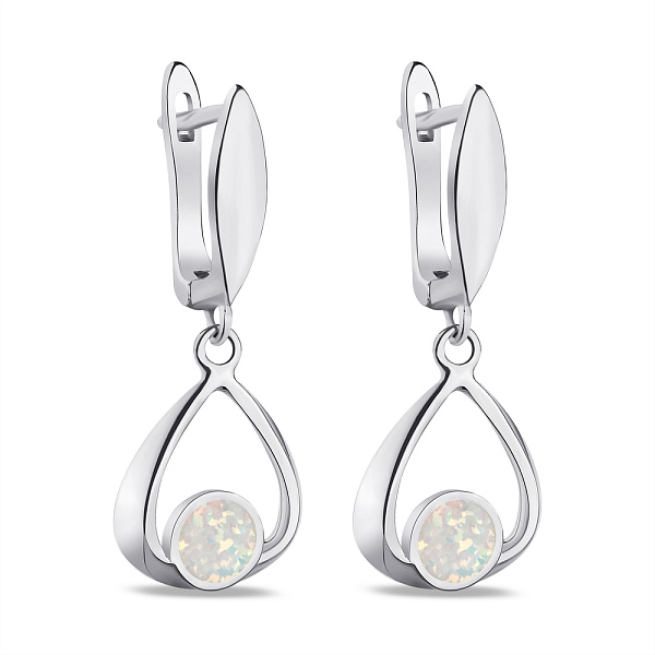 Сережки-підвіски зі срібла з білим опалом (арт. 7502/4430Поб) – зображення 1