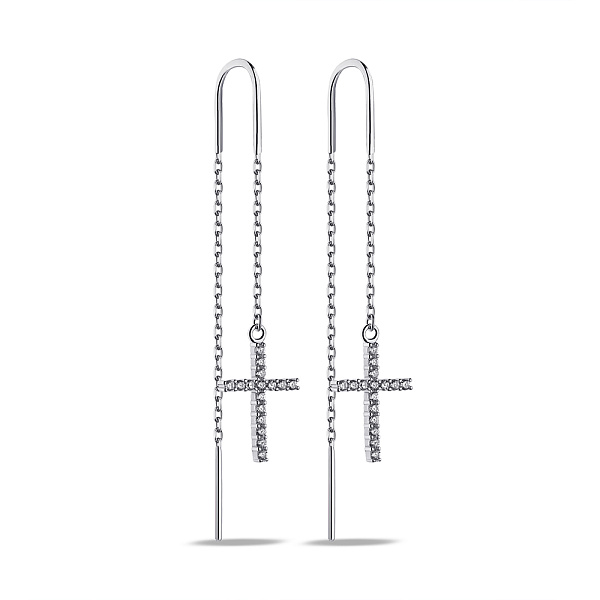 Серебряные серьги-протяжки Крестики с фианитами (арт. 7502/С2Ф/299) – изображение 1