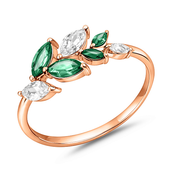 Золотое кольцо с кварцем и фианитами (арт. 141248Пз) – изображение 1