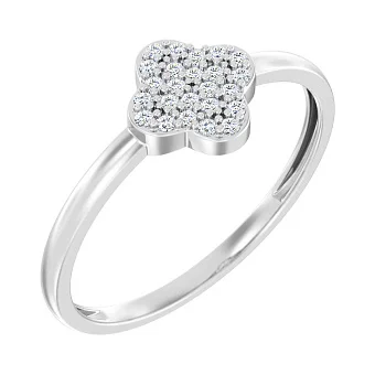 Каблучка Клевер з білого золота з розсипом діамантів (арт. К011509010б)