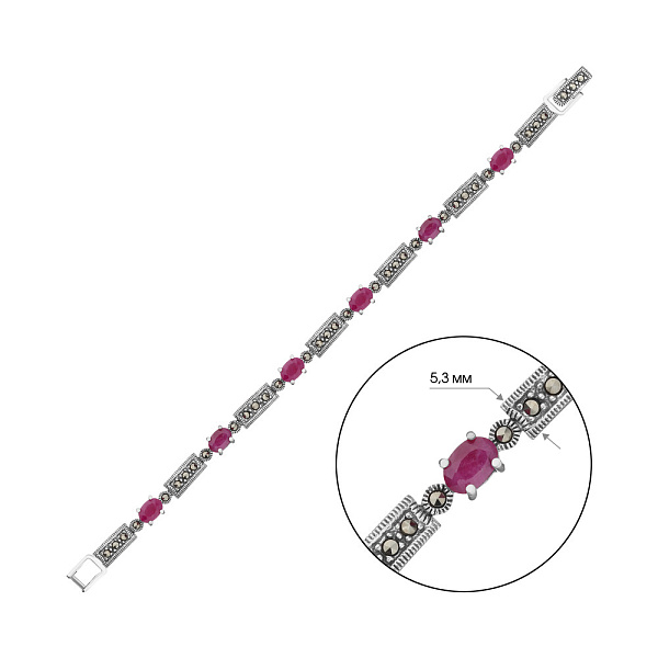 Срібний браслет з корундом і марказитами (арт. 7409/2456мркКр) – зображення 2