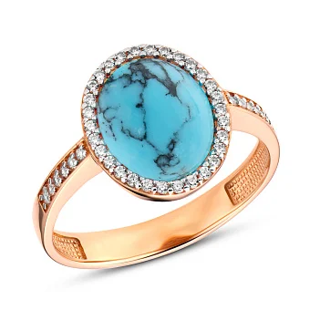 Золота каблучка з бірюзою та фіанітами (арт. 140693ПюСГ)