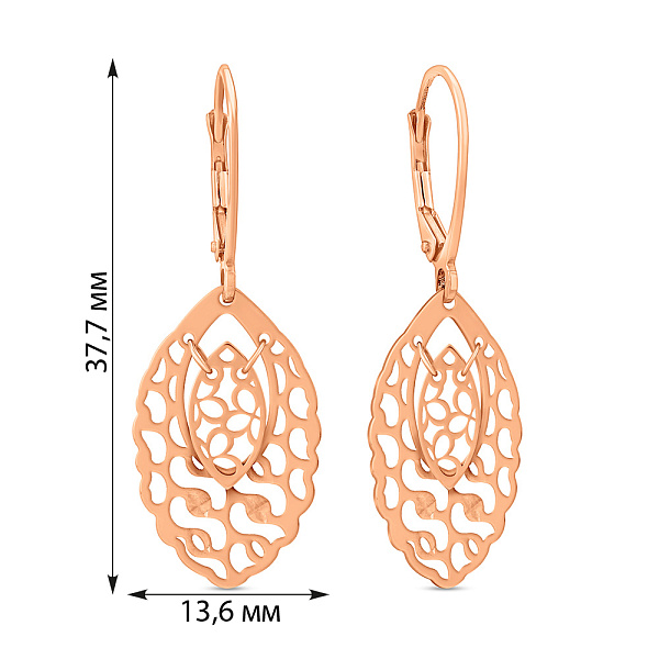 Серьги-подвески из красного золота (арт. 109216) – изображение 2