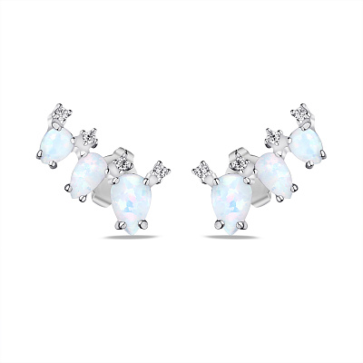 Срібні сережки з білим опалом і фіанітами (арт. 7518/6539Поб)