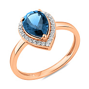 Каблучка з червоного золота з топазом Лондон і фіанітами (арт. 141249Пл)