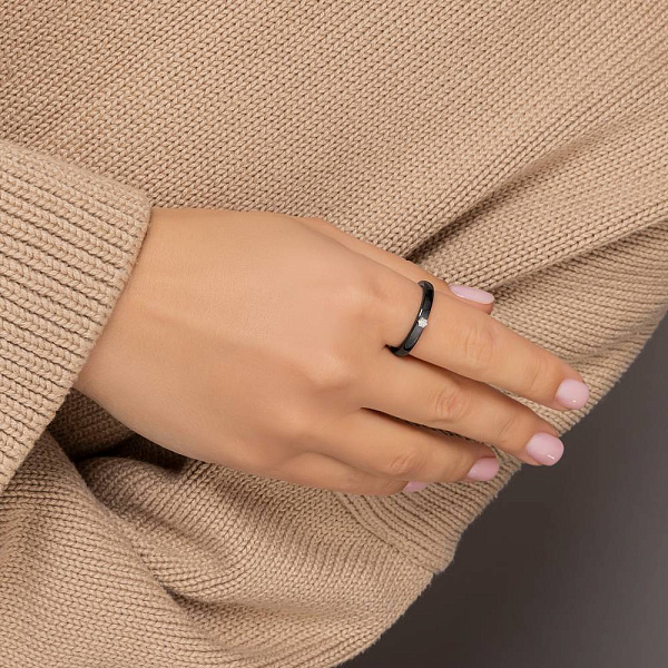 Каблучка з золота та чорної кераміки з діамантом (арт. К011789бч) – зображення 3