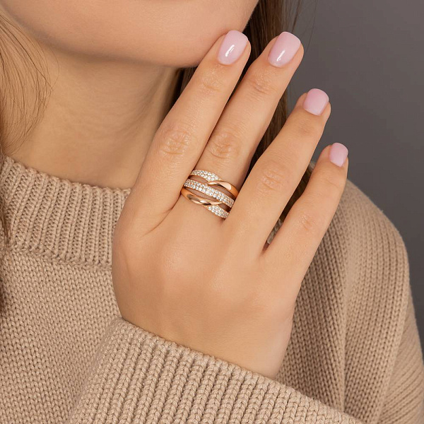 Массивное золотое кольцо с фианитами (арт. 156506) – изображение 3