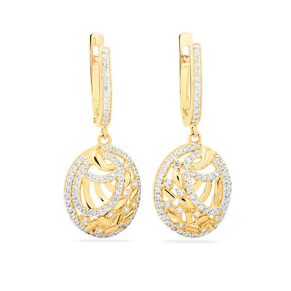 Золотые серьги с подвесками и фианитами (арт. 110417ж) – изображение 1