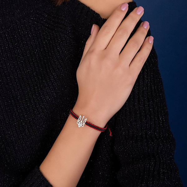 Браслет на нити Герб Украины-Трезубец с серебряной вставкой (арт. Х340063кч) – изображение 3