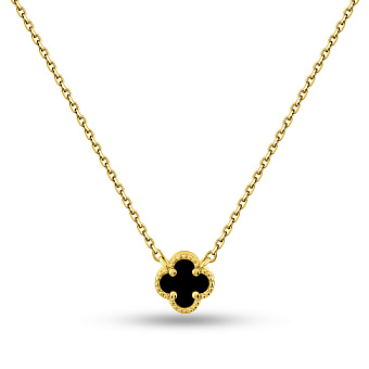 Серебряное колье Клевер с ониксом (арт. 7507/470/7жо)