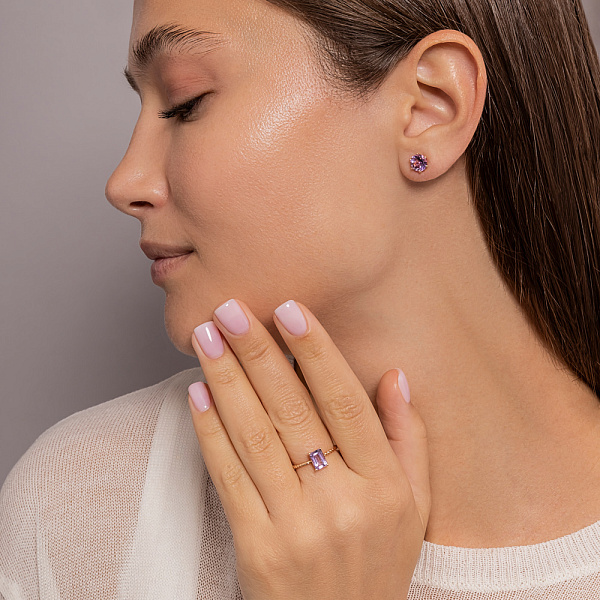 Золоті сережки пусети з аметистом (арт. 110341Па) – зображення 6