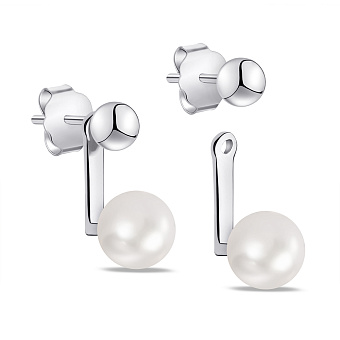 Фото Срібні сережки-джекети з перлинами (арт. 7518/6914жб)