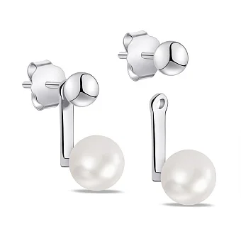 Серебряные серьги-джекеты с жемчугом (арт. 7518/6914жб)