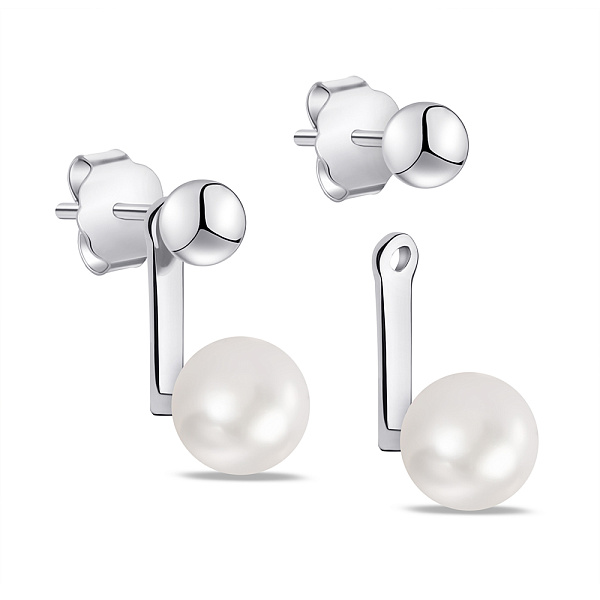 Серебряные серьги-джекеты с жемчугом (арт. 7518/6914жб) – изображение 1